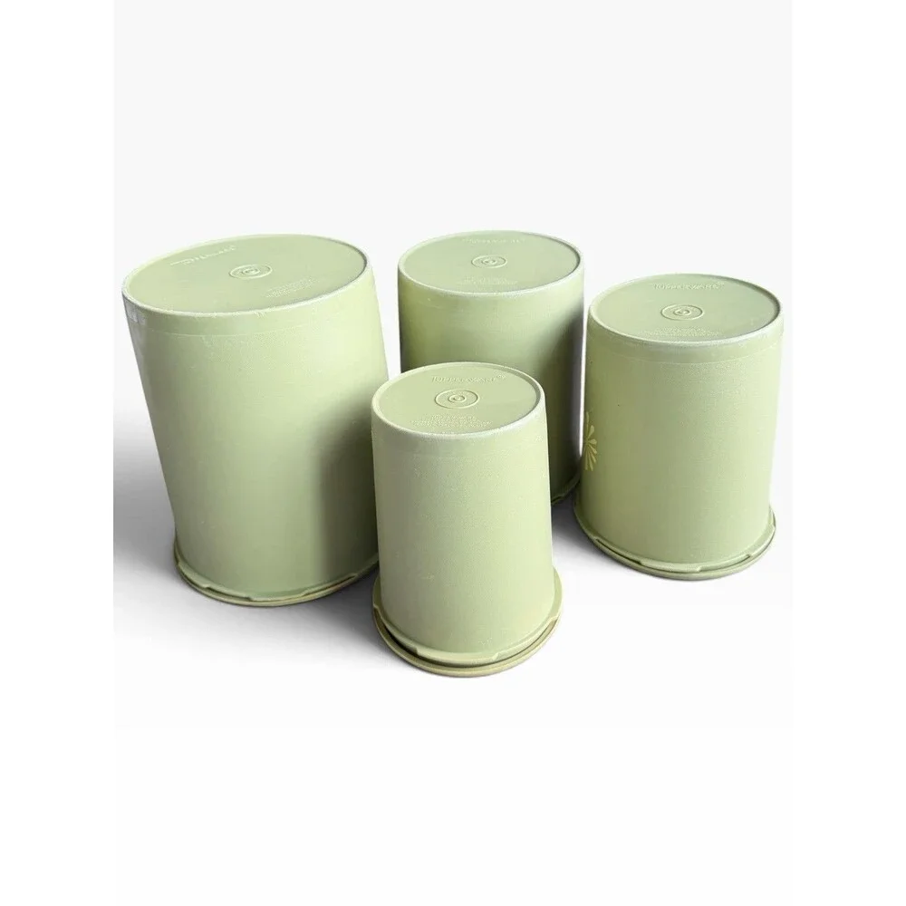 Vtg Tupperware Servalier Nesting Canister Set 1970s Retro Avocado Green Sunburst